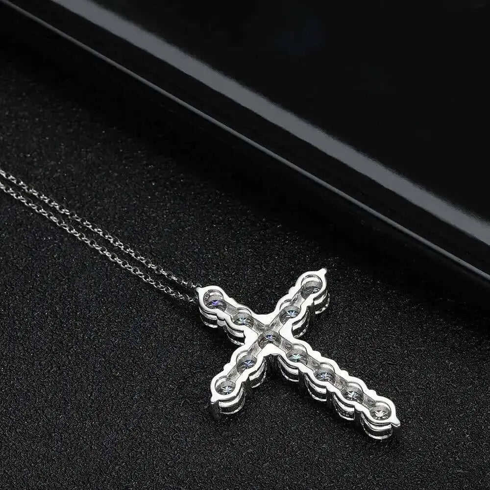 Full Moissanite Cross Pendant Original Sterg Sliver Chain Plated White Gold Fine Necklace for Women Jewelry