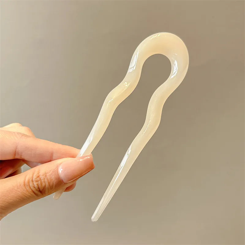U-Shaped Hair Fork Vintage Tortoiseshell Acetate Acrylic Hairpin Geometric Design Headwear Hair Sticks Women Girls Accessories