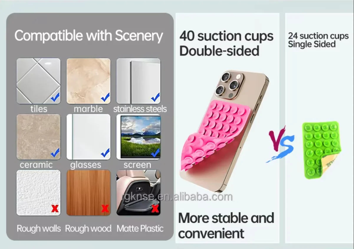 Double Sided Silicone Suction Cup Phone Case Detachable Stand for Hands-Free Selfies and Videos Just Use for Smooth Glass