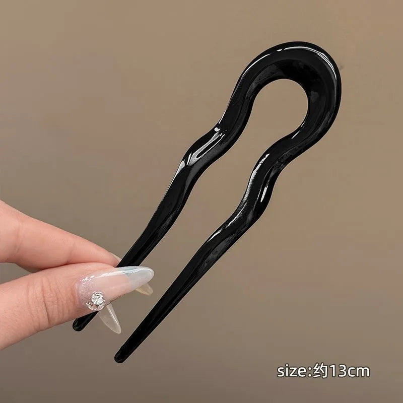 U-Shaped Hair Fork Vintage Tortoiseshell Acetate Acrylic Hairpin Geometric Design Headwear Hair Sticks Women Girls Accessories