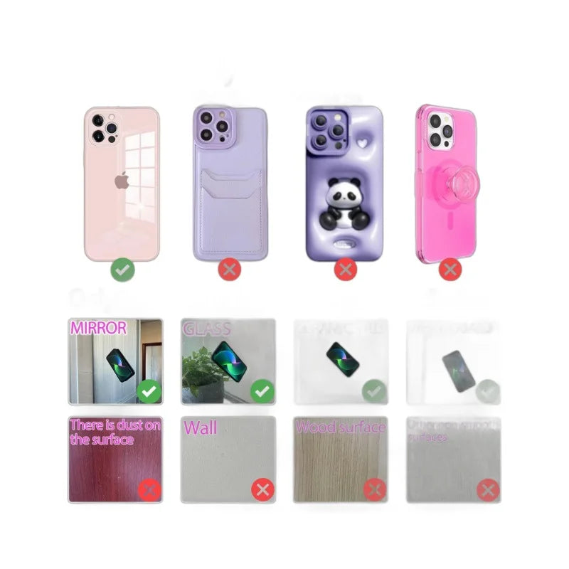 Double Sided Silicone Suction Cup Phone Case Detachable Stand for Hands-Free Selfies and Videos Just Use for Smooth Glass