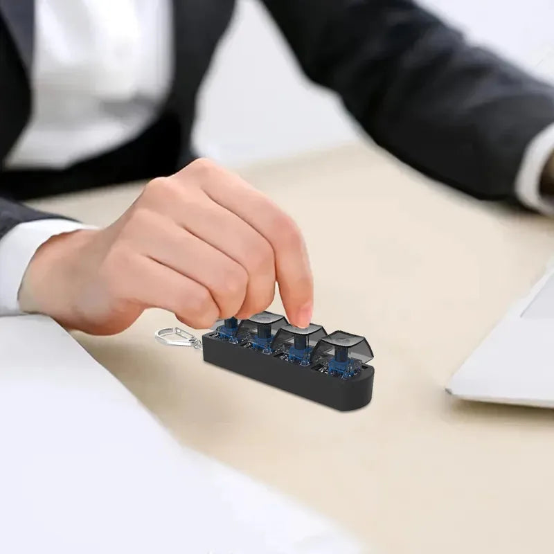 4Keys Finger Button Anti-Stress Toys Mechanical Keyboard Keycaps Office Decompression Calming Keychain Gifts for Children Adults