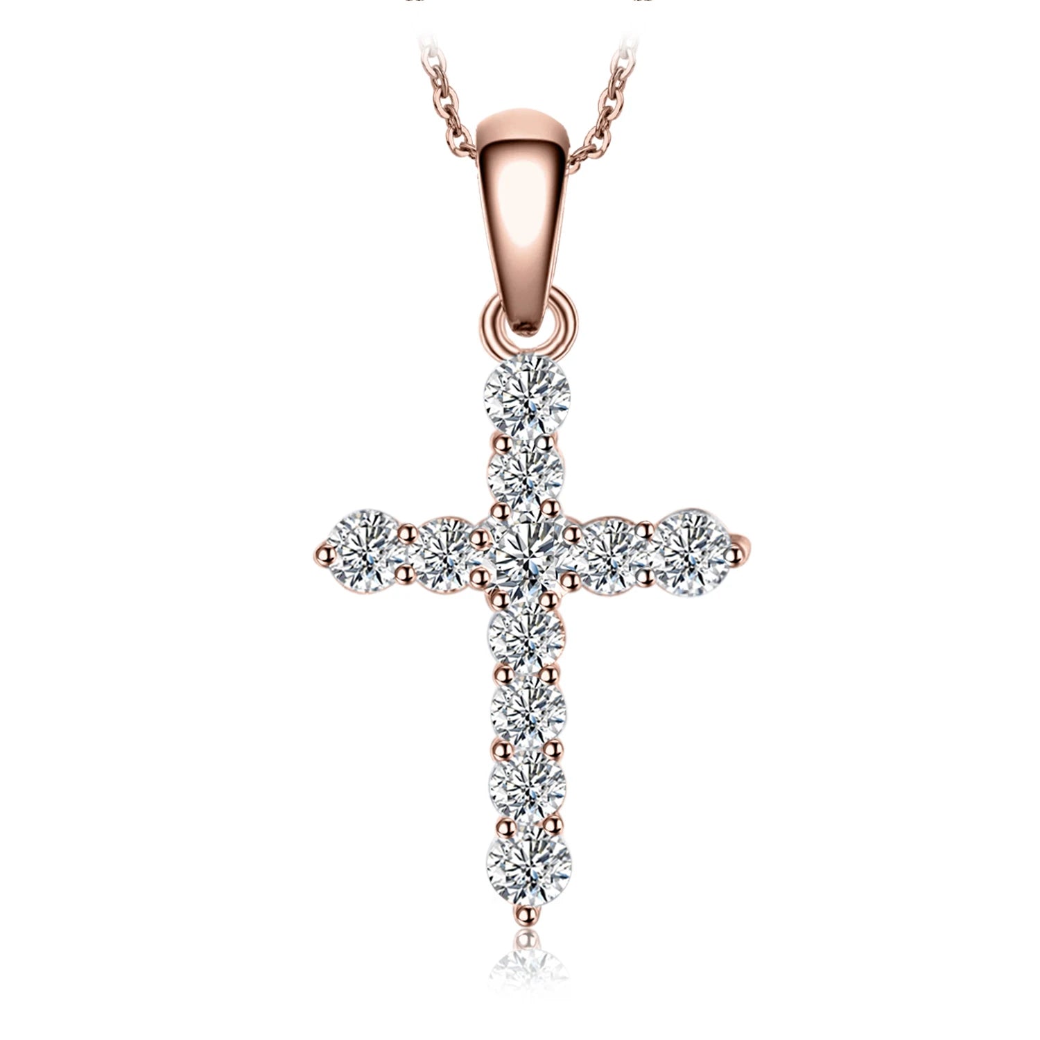 Cross Sideway 925 Sterling Silver Cubic Zirconia Pendant Necklace for Women Yellow Gold Rose Gold Plated No Chain